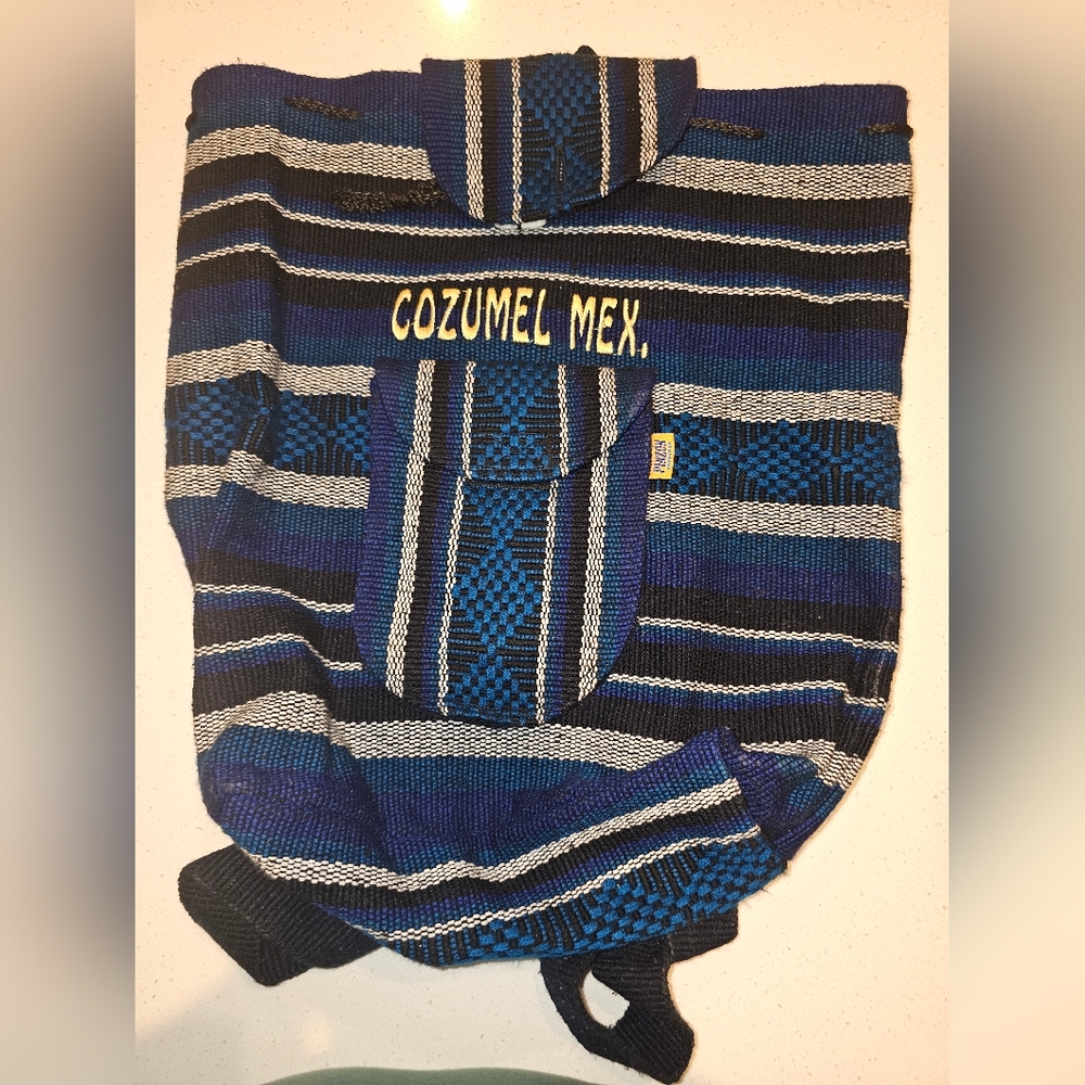 Cozumel Mexico Boho Blue Woven Backpack